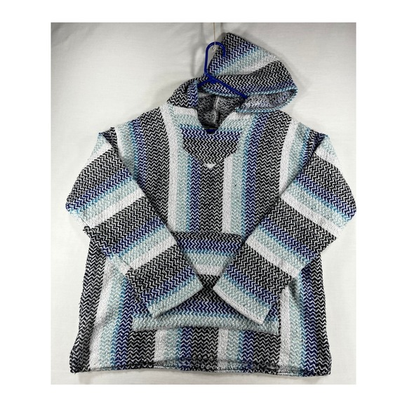 baja joe Other - Baja Joe Mexican Hoodie Blue White Black Striped Jerga Pullover Large